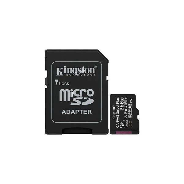 Cartão de Memória Kingston SDCS3/256GB Canvas Select Plus - 256GB - Micro SD com Adaptador - 150MB/s