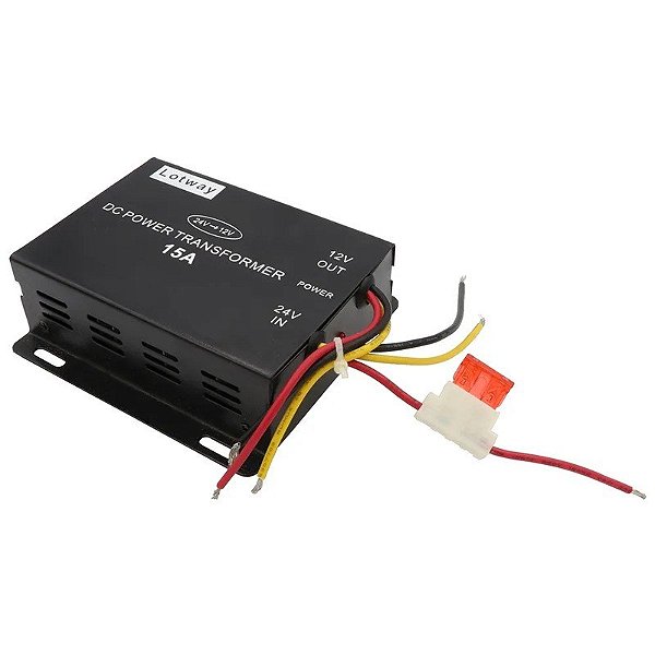 Conversor de Tensão para Carro Lotway 24V a 12V 15A - Preto