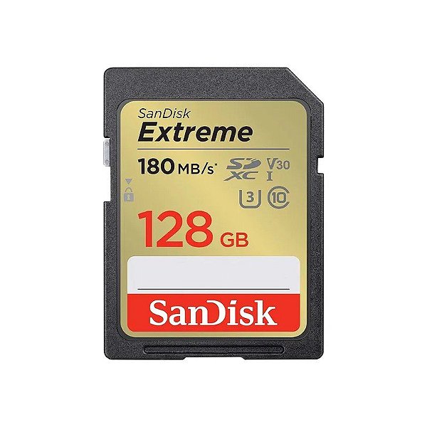 Cartão de Memória SD Sandisk Extreme 180-90 MB/s C10 U3 V30 128 GB (SDSDXVA-128G-Gncin)