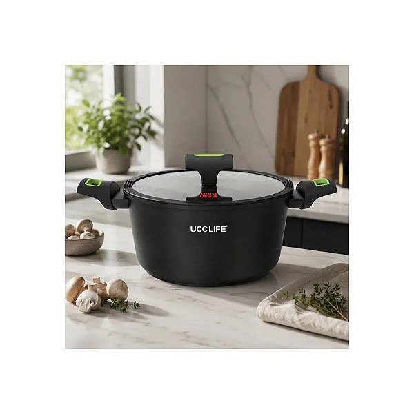 Panela Ucc Life para Indução Antiaderente 24CM Preta com Verde