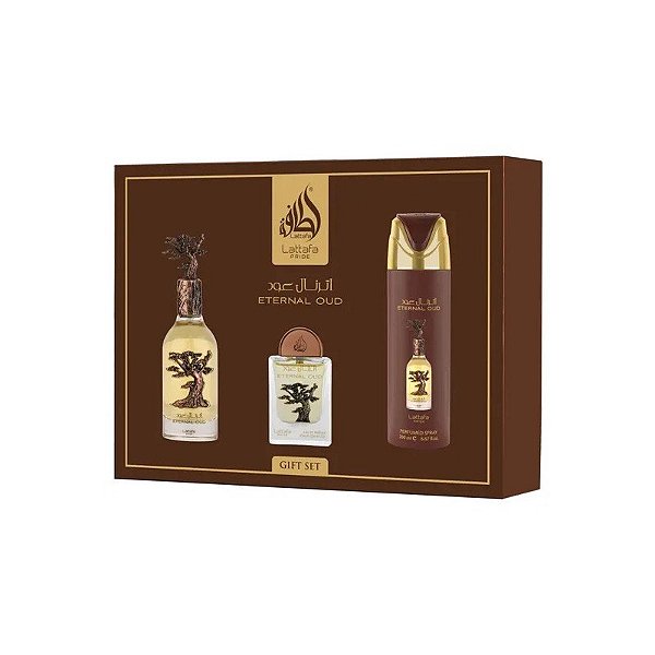 Kit Perfume Lattafa Pride Eternal Oud Edp 100ML + Mini Perfume 20ML + Spray 200ML - Unissex