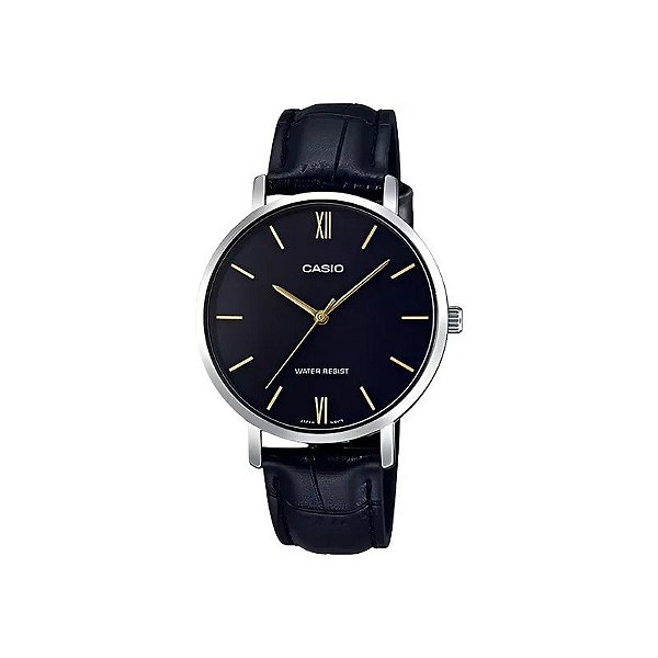 Relógio Casio LTP-VT01L-1BUDF Analógico Feminino - Couro Preto/Prata