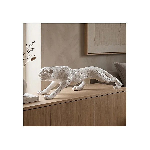 Estátua Decorativa de Pantera Branca 60 CM