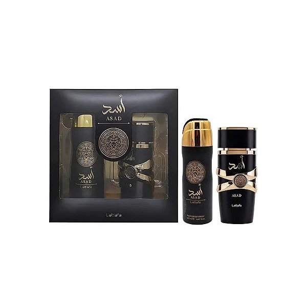 Kit Perfume Lattafa Asad Edp 100ML + Spray Corporal 200ML - Masculino 2 Peças