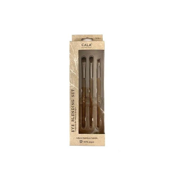 Kit de Pincéis Cala Dark Bamboo para Esfumar Olhos 3 Peças
