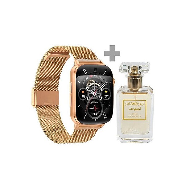 Kit Relógio Smartwatch G-Tide S6 Pro - Ouro + Perfume Ambos Edp - Unissex 30ML