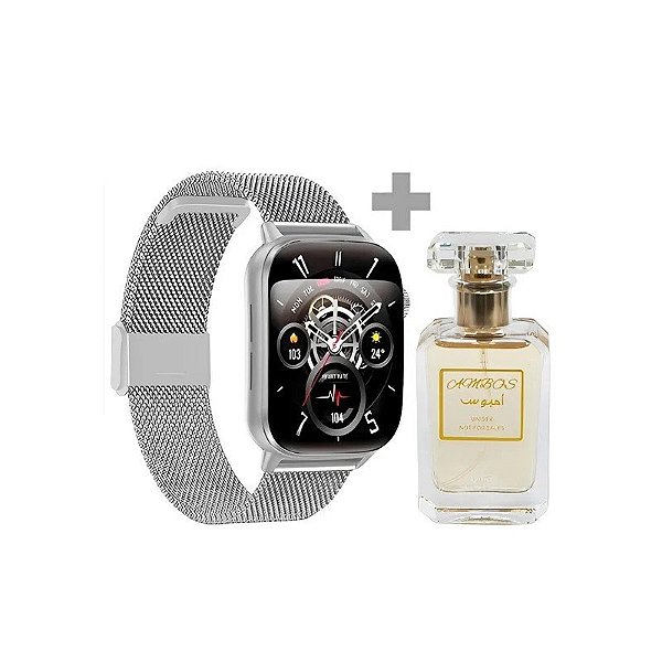 Kit Relógio Smartwatch G-Tide S6 Pro - Prata + Perfume Ambos Edp - Unissex 30ML