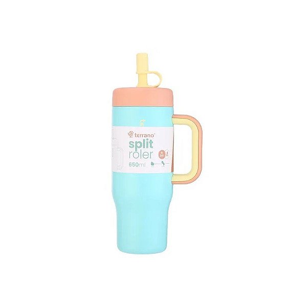 Garrafa Térmica Terrano Split Roler - 650ML - com Canudo - Azul Claro