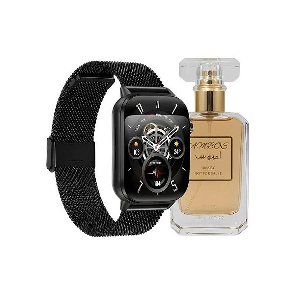 Kit Relógio Smartwatch G-Tide S6 Pro - Black + Perfume Ambos Edp - Unissex 30ML