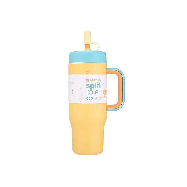 Garrafa Térmica Terrano Split Roler - 650ml - com Canudo - Mostarda