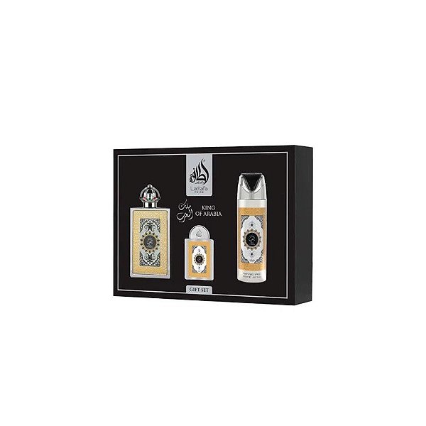 Kit Lattafa Rei da Arábia Edp 100ML 3 Peças