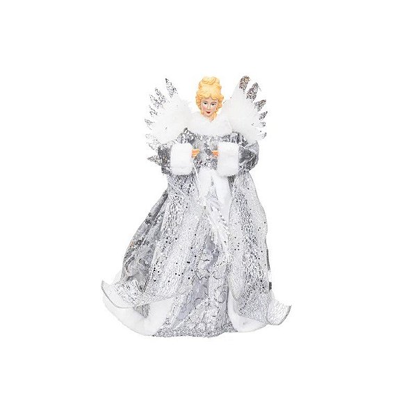 Figura Anjo de Natal Cinza/Branco/Prata 40CM