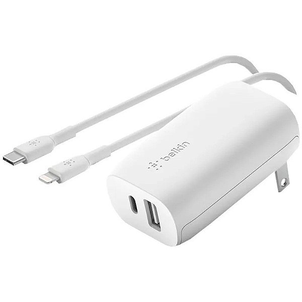 Carregador de Tomada Belkin WCB007dq1MWH-B5 USB-C/USB-A com PPS + Cabo USB-C/Lightning