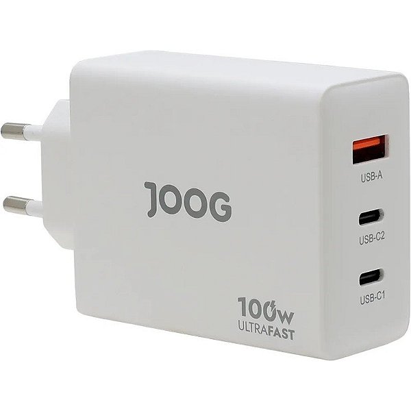 Carregador de Parede Joog PD Charger PD100W-JG 100W UltraRápido USB-A + 2 portas USB-C