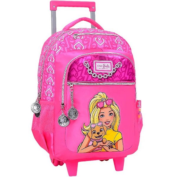 Mochila com Rodinhas Escolar Barbie - 71640 (Rosa)