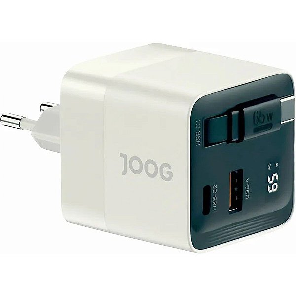 Carregador de Parede Joog PD Charger VC65 65W UltraFast USB-A+USB-C+cabo USB-C retrátil