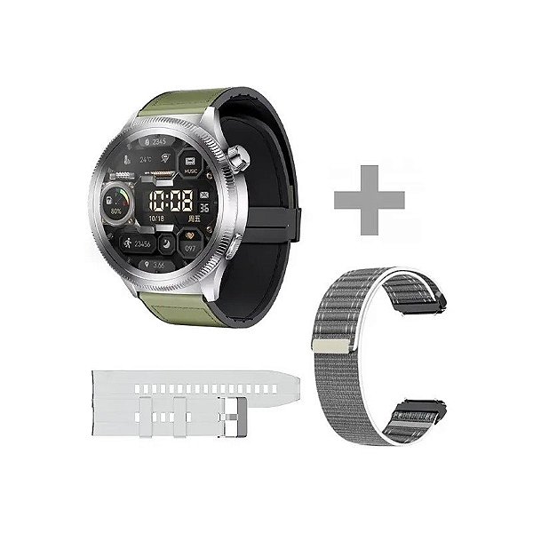 Relógio G-Tide R80 Pro com Bluetooth - Prata/Verde + 2 Pulseiras