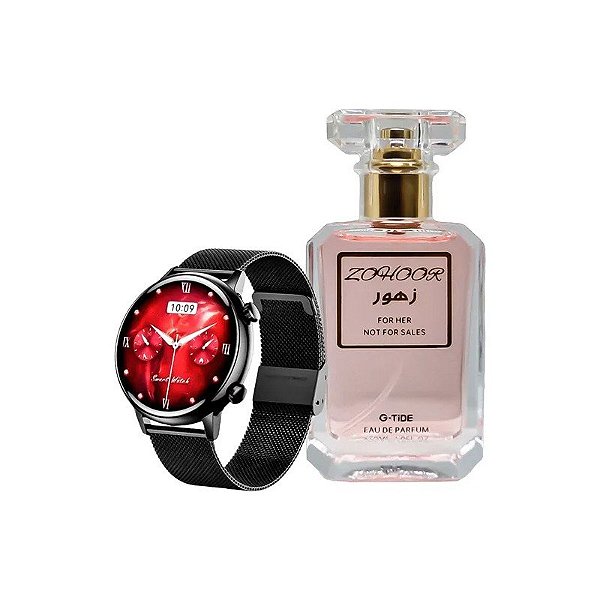Relógio inteligente G-Tide Romance + Perfume Zohoor - Preto