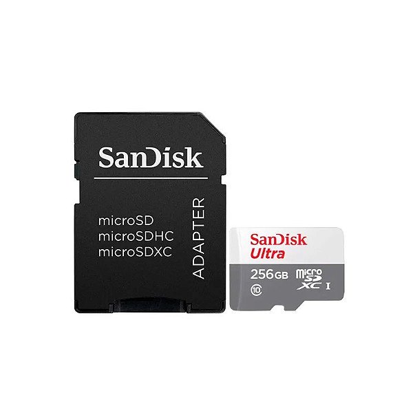 Cartão de Memória Sandisk Ultra, 256GB, Micro SDXC, C10, 100MB/s, SDSQUNR-256G-GN6TA