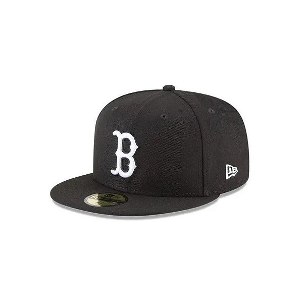Boné New Era MLB 59FIFTY Boston Red Sox Preto e Branco Tamanho 7 5-8