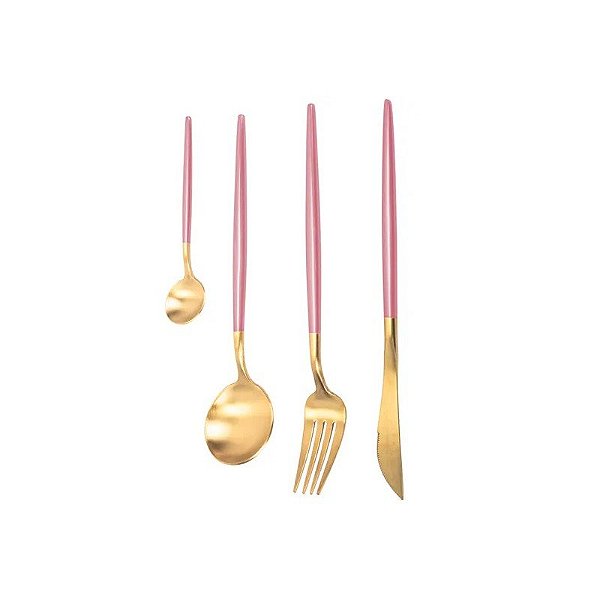 Jogo de Talheres Inox com Detalhes Em Dourado 24 Peças