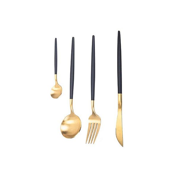 Jogo de Talheres de Aço Inoxidável com Detalhes Dourados 24 Peças