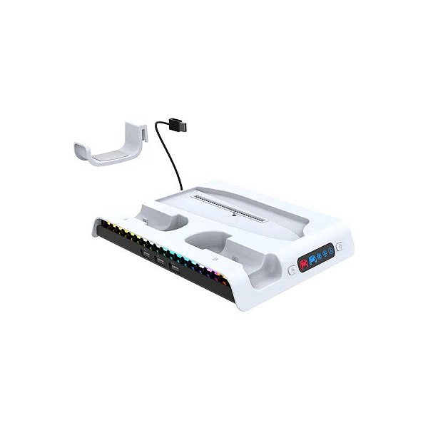 Carregador para Playstation Ipega PG-P5S006 com Cooler RGB (Pro/Slim) - Branco