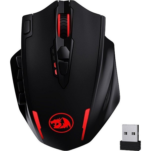 Mouse Gamer Redragon Impact Elite M913 RGB Sem Fio USB Preto