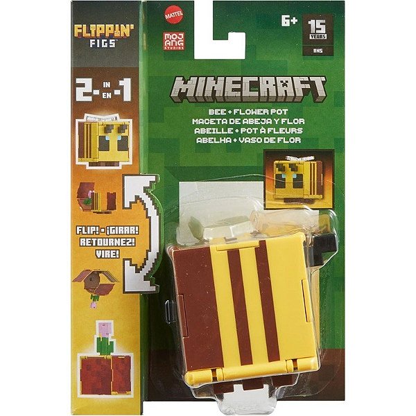 Figura Minecraft Abelha + Vaso de Flores 2em1 Mattel - HTL51