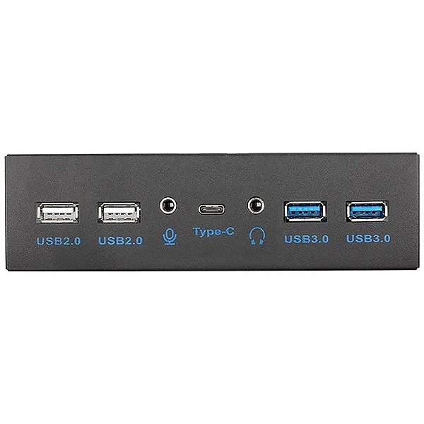 Hub de Painel Frontal 5.25" USB3.1 Gen2 Type-C/USB 2.0/Jack 3.5mm Preto