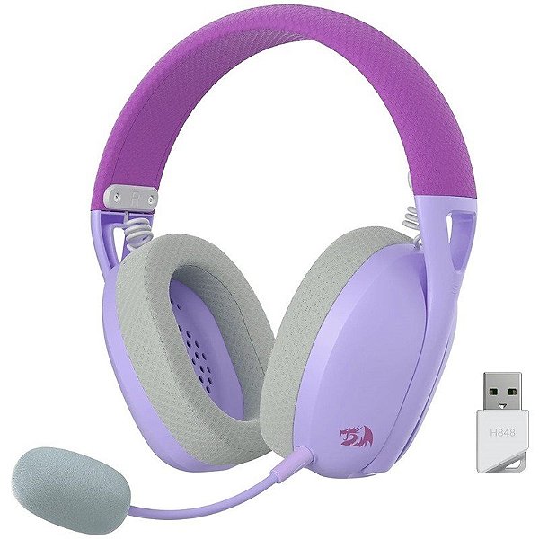 Fone de Ouvido Gamer Sem Fio Redragon Ire Pro H848PL 7.1 Surround Roxo (3 Modos)