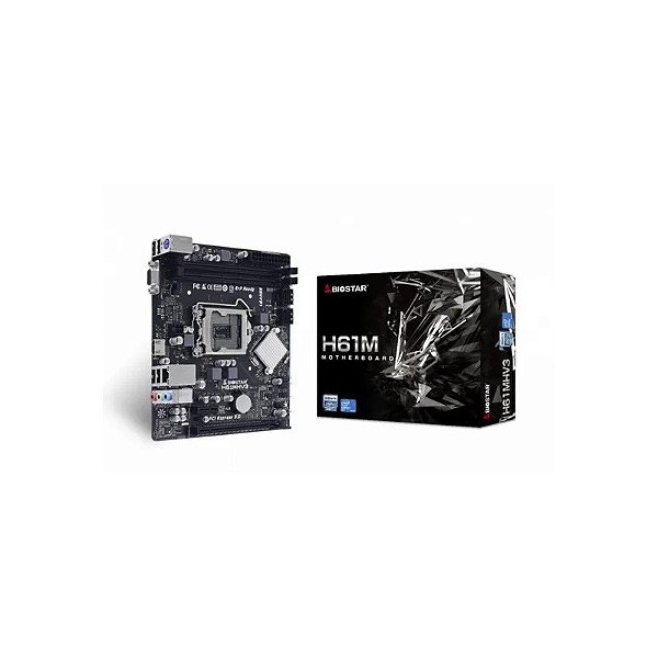 Placa-mãe 1155 Biostar H61MHV3 2x DDR3, 1x VGA D-Sub, 1x HDMI, 4x USB-A 2.0, 1x RJ45 Gigabit, 1x Áudio, M-ATX