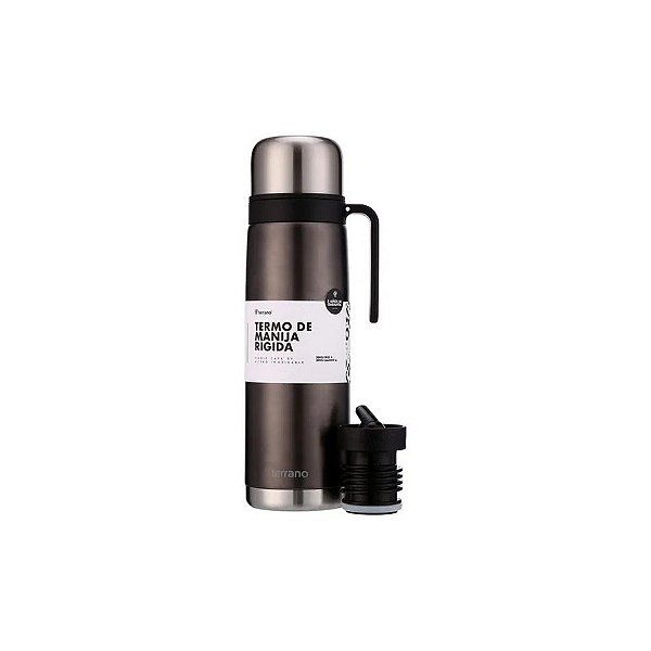 Garrafa Térmica Terrano - 1L - com Bico e Alça Rígida - Preto Metal