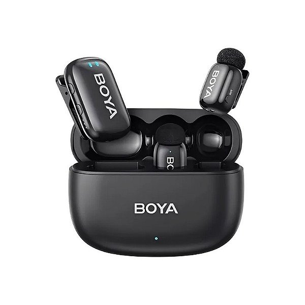 Microfone Sem Fio Boya MINI-18 (2TX+1RX) Para Câmera 3.5 MM - Preto