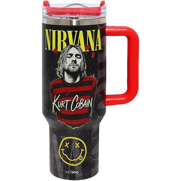 Garrafa Térmica Weedoo Nirvana Kurt Cobain (1.2L) Preto/Vermelho