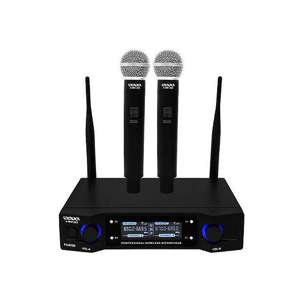 Microfone Sem Fio Satellite A-MK1203 com 2 Microfones Preto