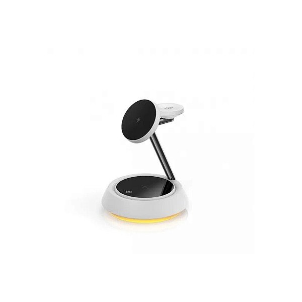 Carregador Wiwu WI-W002 Power Air, 3 em 1, Toque, Luz Noturna, 15W 2A, Sem Fio - Branco