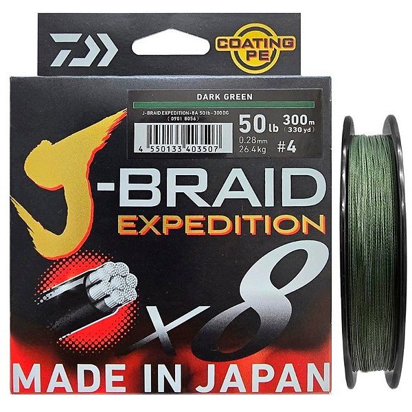Linha Multifilamento Daiwa J-Braid Expedition X8 0.28mm 50lb 300m