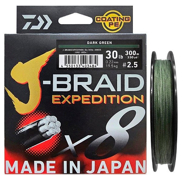 Linha Multifilamento Daiwa J-Braid Expedition X8 0,22mm 30lb 300m