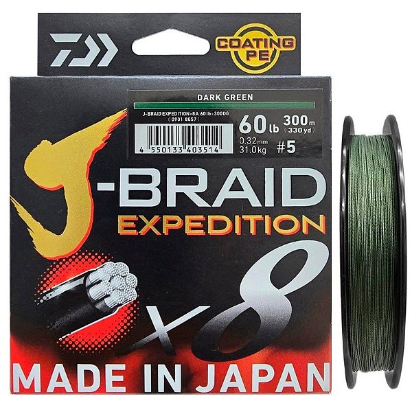 Carretilha Multifilamento Daiwa J-Braid Expedition X8 0.32mm 60lb 300m