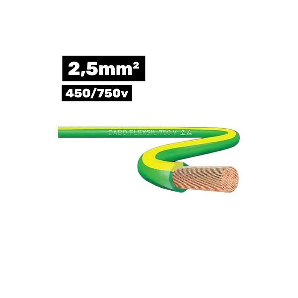 Cabo Flexsil 450/750V 1*2.5MM 100M Verde/Amarelo