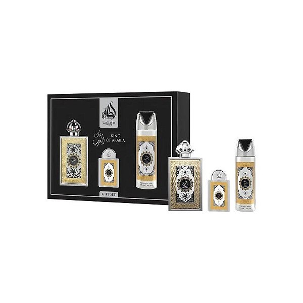 Kit Perfume Lattafa Rei da Arábia Edp - Masculino 3 Peças