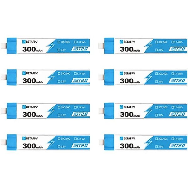 Bateria Betafpv BT2.0 1S 300 mAh 30C Versão 2022 (8 peças)