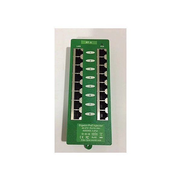 Injetor PoE 8 Portas ZQ Ativo Gigabit (AT-8GIGABIT) GAT-8