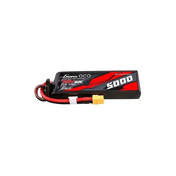Bateria Lipo Gens Ace 7.4V 5000mAh 60C 2S Tamanho Curto G-Tech com Plugue XT60