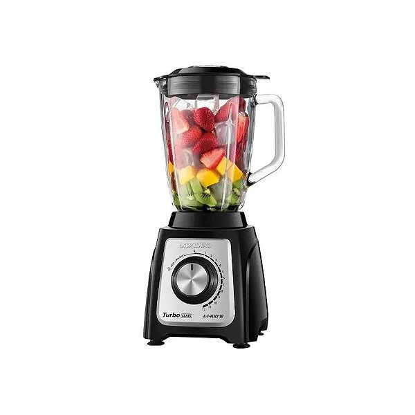Liquidificador Mondial Turbo Glass L-1400-Gi 1.400 Watts 2.2 Litros 12 Velocidades + Pulsar 220V ~ 50/60 HZ - Preto/Prata