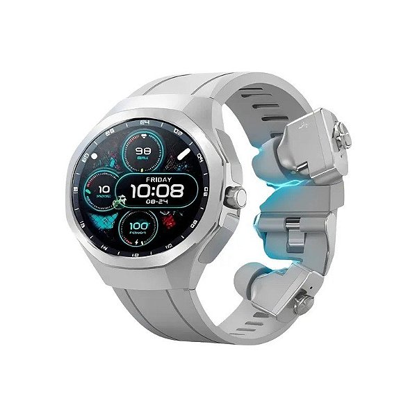 Relógio G-Tide R9 Edge Prata e Fone de Ouvido