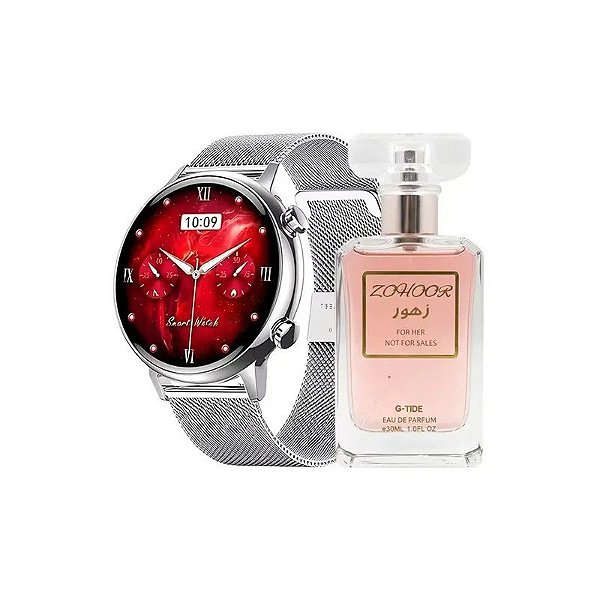 Kit Relógio Inteligente G-Tide Romance Prata + Perfume Zohoor Edp 30ML