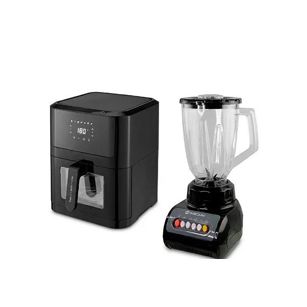 Kit Fritadeira Airfryer Foxbox AERIS-8000-NV 110V + Liquidificador MO-LC56 220V