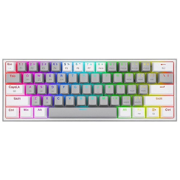 Teclado Gamer Redragon K616-RGB FIZZ PRO Cinza/Branco (Inglês - 3 Modos)